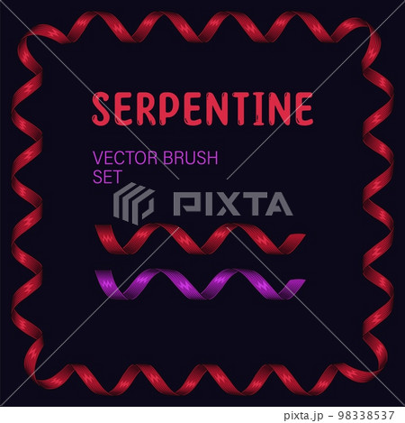 Seamless pattern brush with serpentine ribbon. Brush with end, start tiles. Design element in red colors for gift, greeting, festive, holiday design. Engraved style 98338537