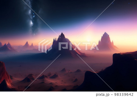 岩山と砂漠に覆われた惑星　 98339642