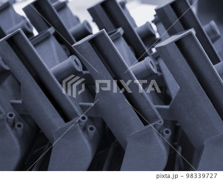 Models printed on 3D printer isolated on white background. Objects details printed on 3D printer from plastic close-up. Prototypes of shapes made by 3d printer. Concept new modern printing technology Models printed on 3D printer isolated on white background. Objects details printed on 3D printer from plastic close-up. Prototypes of shapes made by 3d printer. Concept new modern printing technology 98339727