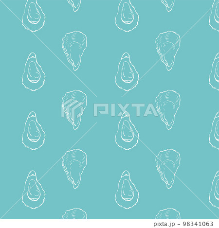 殻付き牡蠣のイラスト_シームレスパターン背景正方形 98341063