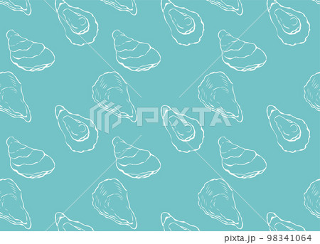 殻付き牡蠣のイラスト_シームレスパターン背景横 98341064
