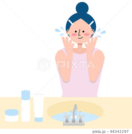 化粧水で肌を保湿する女性のイラスト 98342297