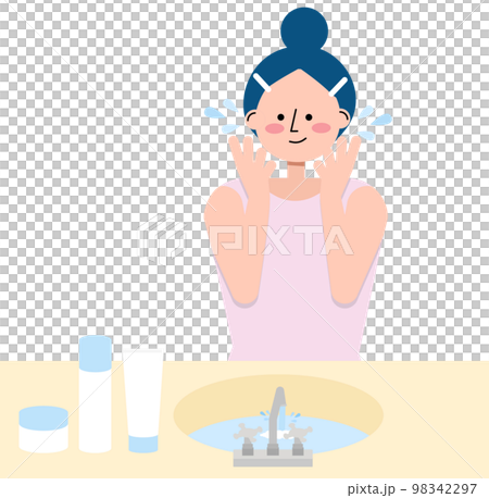 化粧水で肌を保湿する女性のイラスト 98342297