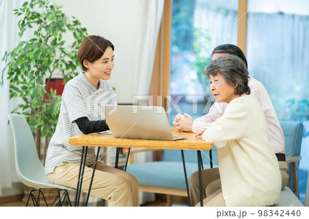 夫婦、シニア、介護、介護士、入所案内、説明、介護福祉士、看護師、相談、営業、ビジネスマン 98342440