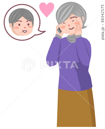 スマホで旦那さんと話しをしているシニア女性 98342575