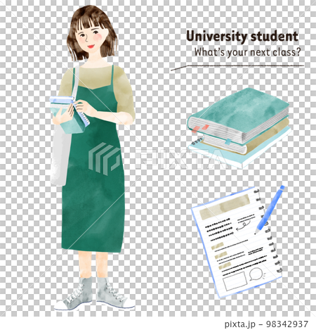 Female college student with a reference book Female college student with a reference book 98342937