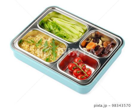 Healthy food delivery in take away box on white background 98343570