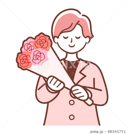 花束を持っているシンプルな男性のイラスト 98343751