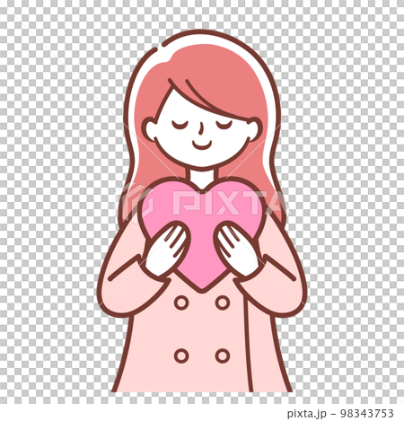 一個簡單的女人抱著一顆心的插圖 98343753