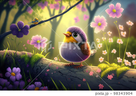 Cute imagination animal plant and flower with colorful color in spring season background. Use for Kid or baby book ,etc 98343904