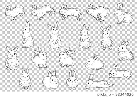 レトロなウサギの線画イラスト素材セット レトロなウサギの線画イラスト素材セット 98344026