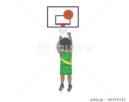 フリースローをする、黒人の男性バスケットボール選手のイラスト 98344183