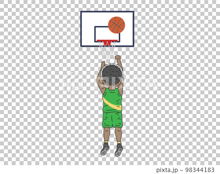 フリースローをする、黒人の男性バスケットボール選手のイラスト 98344183