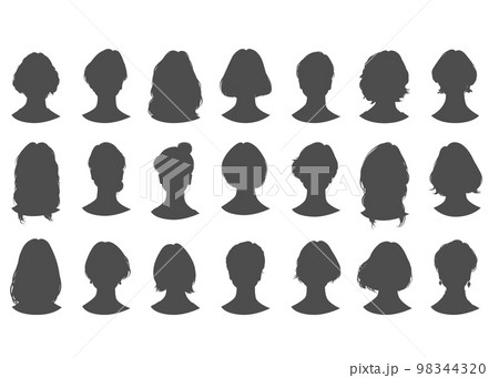 女性の顔正面アップのシルエットのイラスト 21人 98344320