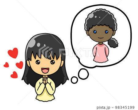 好きな黒人女子のことを考えている日本人女子のイラスト 98345199