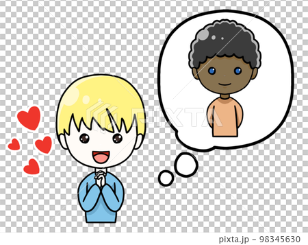 Illustration of a white boy thinking about his favorite black boy 98345630