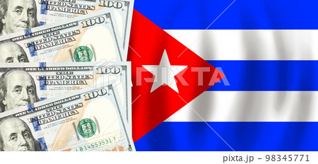 Dollars on flag of Cuba, Cuban finance, subsidies, social support, GDP concept 98345771