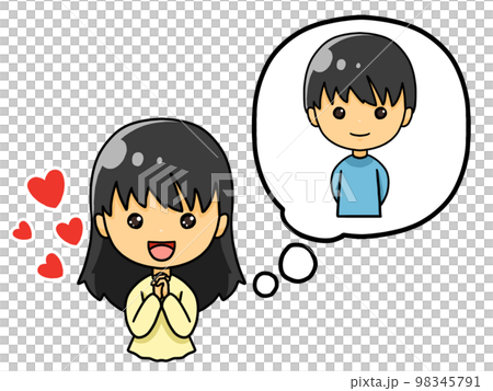 Illustration of a Japanese girl thinking about her favorite Japanese boy Illustration of a Japanese girl thinking about her favorite Japanese boy 98345791