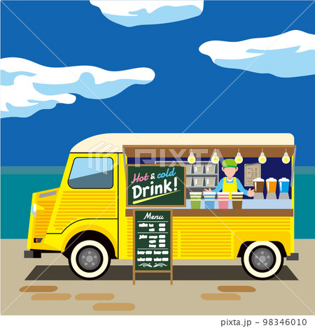 青空の下ドリンクを売るキッチンカー 青空の下ドリンクを売るキッチンカー 98346010