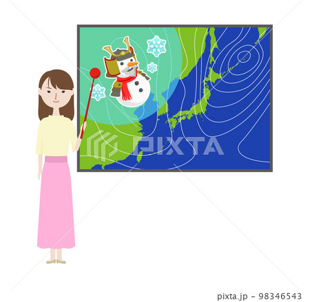 冬将軍の気圧図で説明をする女性の気象予報士 98346543