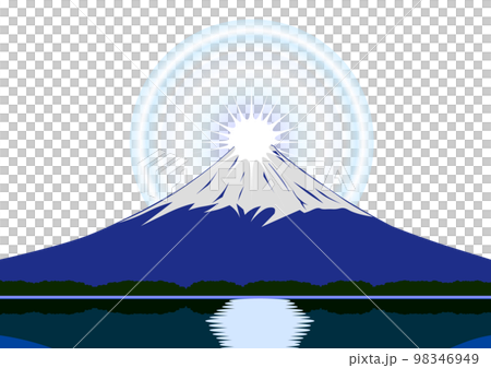 太陽照射富士山頂時形成的鑽石富士 98346949