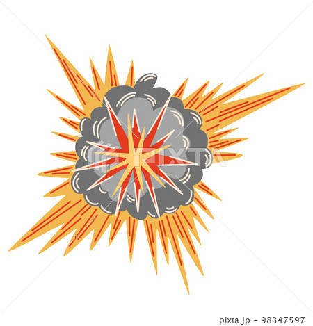 Explosion. Cartoon dynamite or bomb explosion, fire. Boom clouds and smoke element. Dangerous explosive detonation, Atomic bomb explosion. Vector hand draw illustration. 98347597