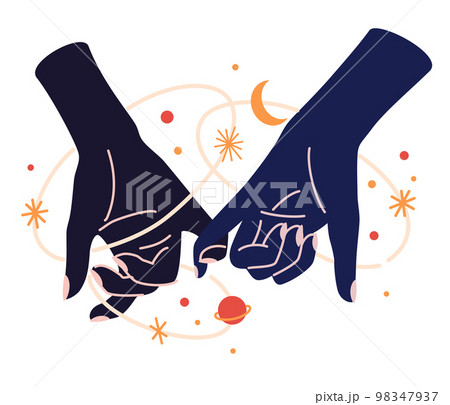 Magic woman hands with moon phases. Alchemy esoteric mystical magic celestial talisman with woman hand. Spiritual occultism object. Hand drawn vector illustrations isolated 98347937