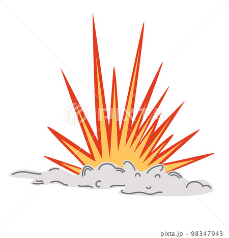 Explosion. Cartoon dynamite or bomb explosion, fire. Boom clouds and smoke element. Dangerous explosive detonation, Atomic bomb explosion. Vector hand draw illustration. 98347943