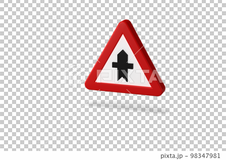 traffic sign, 3d render. Intersection with priority. highway code of traffic. 98347981