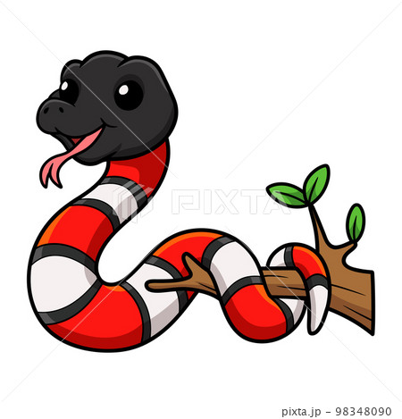 Cute milk snake cartoon on tree branch 98348090