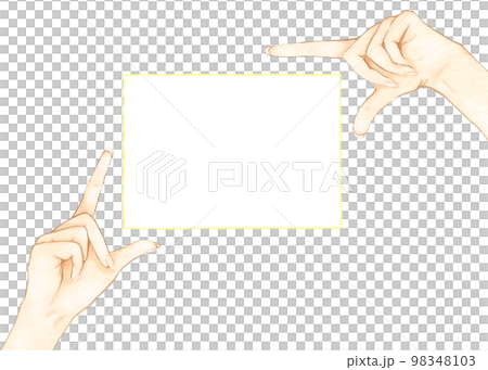 Illustration of hands surrounding a pop yellow square frame 98348103
