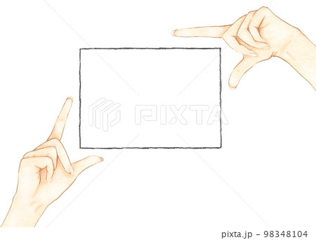 黒い線の四角いフレームを囲う手のイラスト 98348104