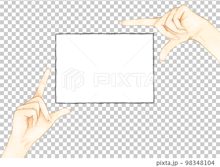 Illustration of hands surrounding a square frame of black lines 98348104
