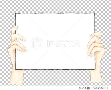 Illustration of a hand holding a blank panel 98348105