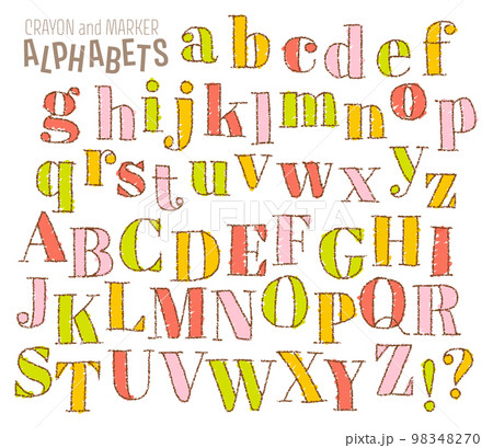 グランジ落書き風のアルファベットセット（ベクター）カラフル 98348270