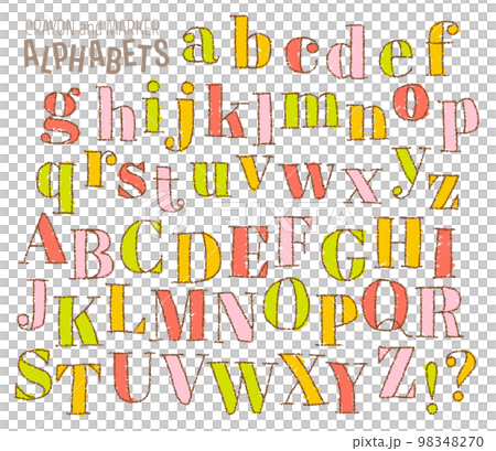 グランジ落書き風のアルファベットセット（ベクター）カラフル 98348270