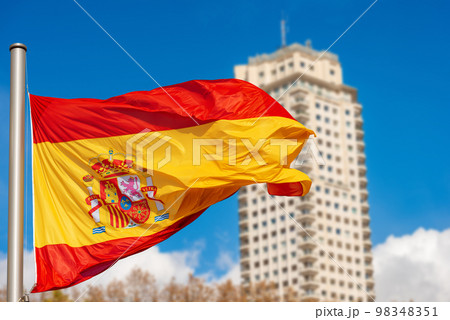 Spanish Flag in Plaza de Espana - Madrid Spain 98348351
