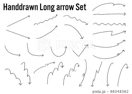 シンプルな手書きの細い矢印 ベクターイラスト セット 長い矢印のバリエーション シンプルな手書きの細い矢印 ベクターイラスト セット 長い矢印のバリエーション 98348362