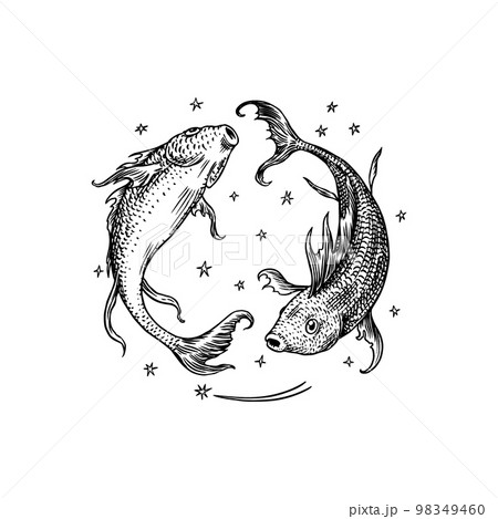 Pisces Zodiac sign. Modern magic Astrological symbol. Illustration of horoscope. Boho design for Pisces Zodiac sign. Modern magic Astrological symbol. Illustration of horoscope. Boho design for 98349460