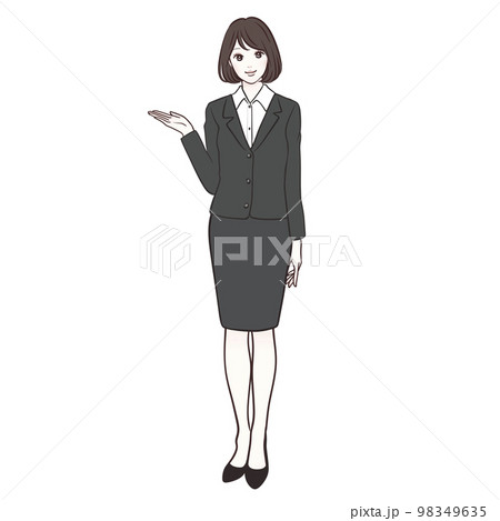 スーツ/リクルート/受付/案内/講師/教師/女性のイラスト素材 98349635