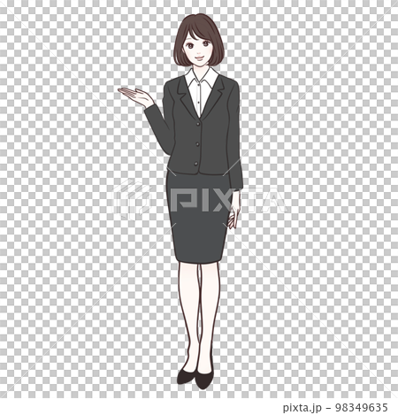 スーツ/リクルート/受付/案内/講師/教師/女性のイラスト素材 98349635