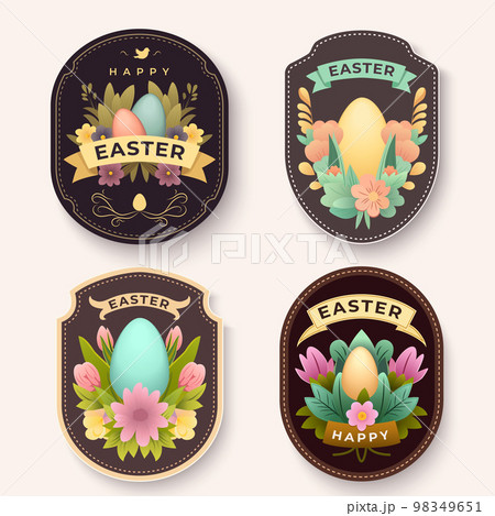 Easter colorful badges set with spring holiday symbols. Labels, ribbons and holiday elements Easter colorful badges set with spring holiday symbols. Labels, ribbons and holiday elements 98349651