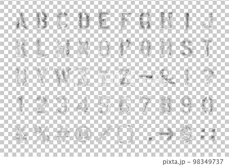 縁がかすれた白いスタンプ文字、型抜きステンシルフォント 縁がかすれた白いスタンプ文字、型抜きステンシルフォント 98349737