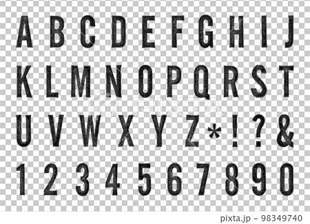 Black stamp letters with faded edges, chalk font 98349740