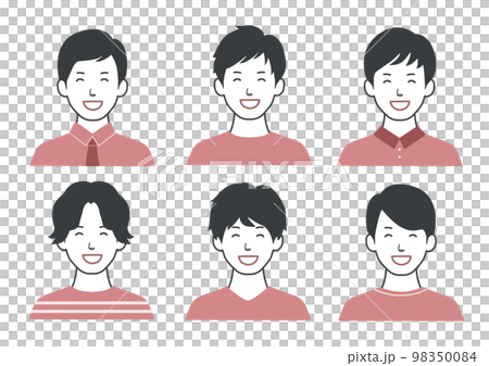 にっこり笑顔の男性アイコンセット ヘアスタイル色々バリエーション ピンクB 98350084