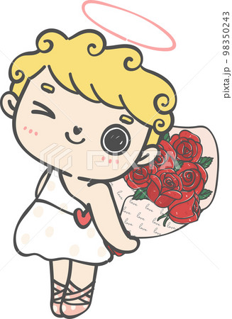 cute happy Valentine love cupid boy curly hair with arrow cartoon doodle hand drawing 98350243