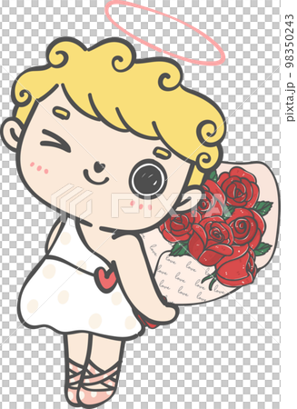 cute happy Valentine love cupid boy curly hair with arrow cartoon doodle hand drawing 98350243