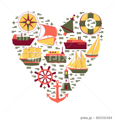 Sea spirit concept banner with ship icons in flat style Sea spirit concept banner with ship icons in flat style 98350384