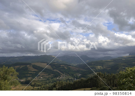 A Rustic mountain landscape with cloudy sky A Rustic mountain landscape with cloudy sky 98350814