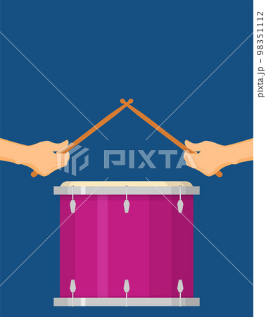 color flat style vector drum set on white background bass tom-tom ride cymbal crash hi-hat snare stands 98351112